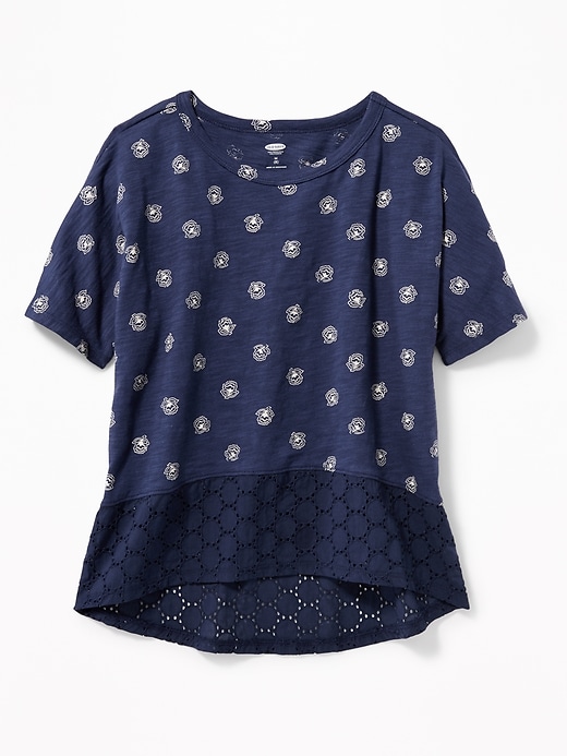 View large product image 1 of 1. Lace-Hem Scoop-Neck Tee for Girls