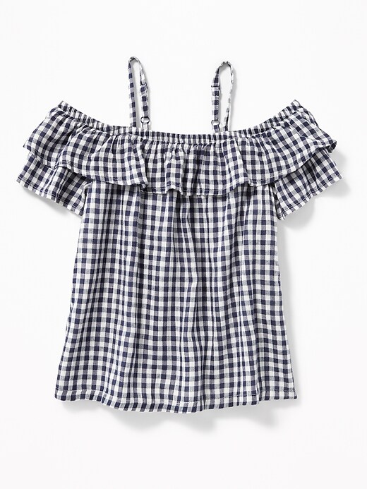 View large product image 1 of 3. Ruffled Slub-Weave Gingham Cami for Girls