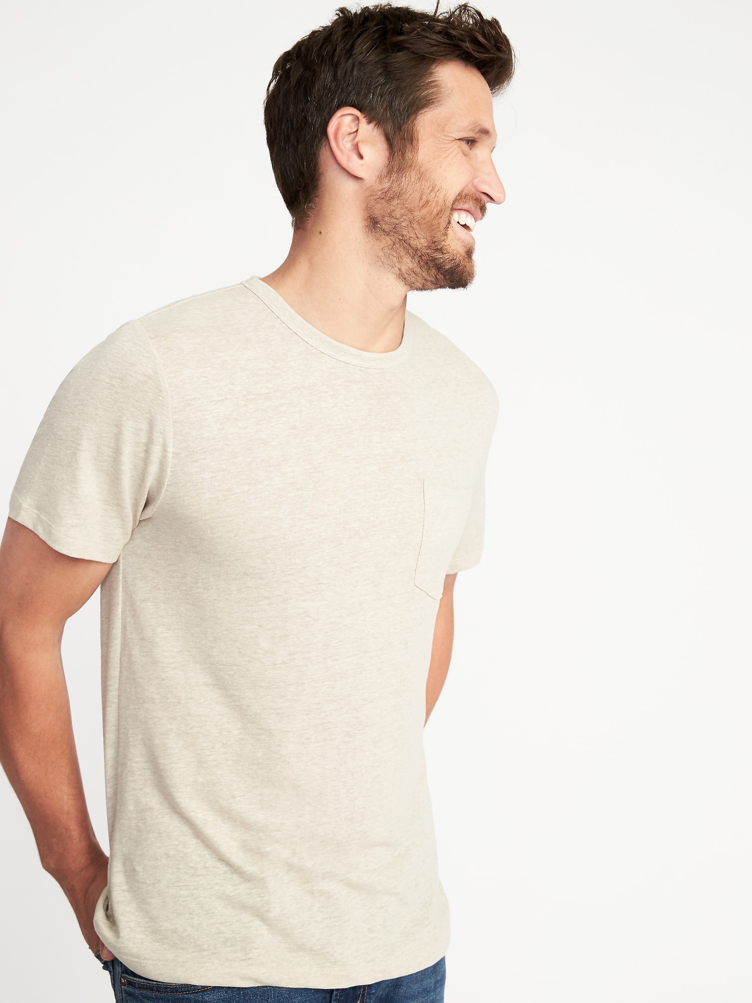 Linen-Blend Crew-Neck Pocket Tee for Men | Old Navy
