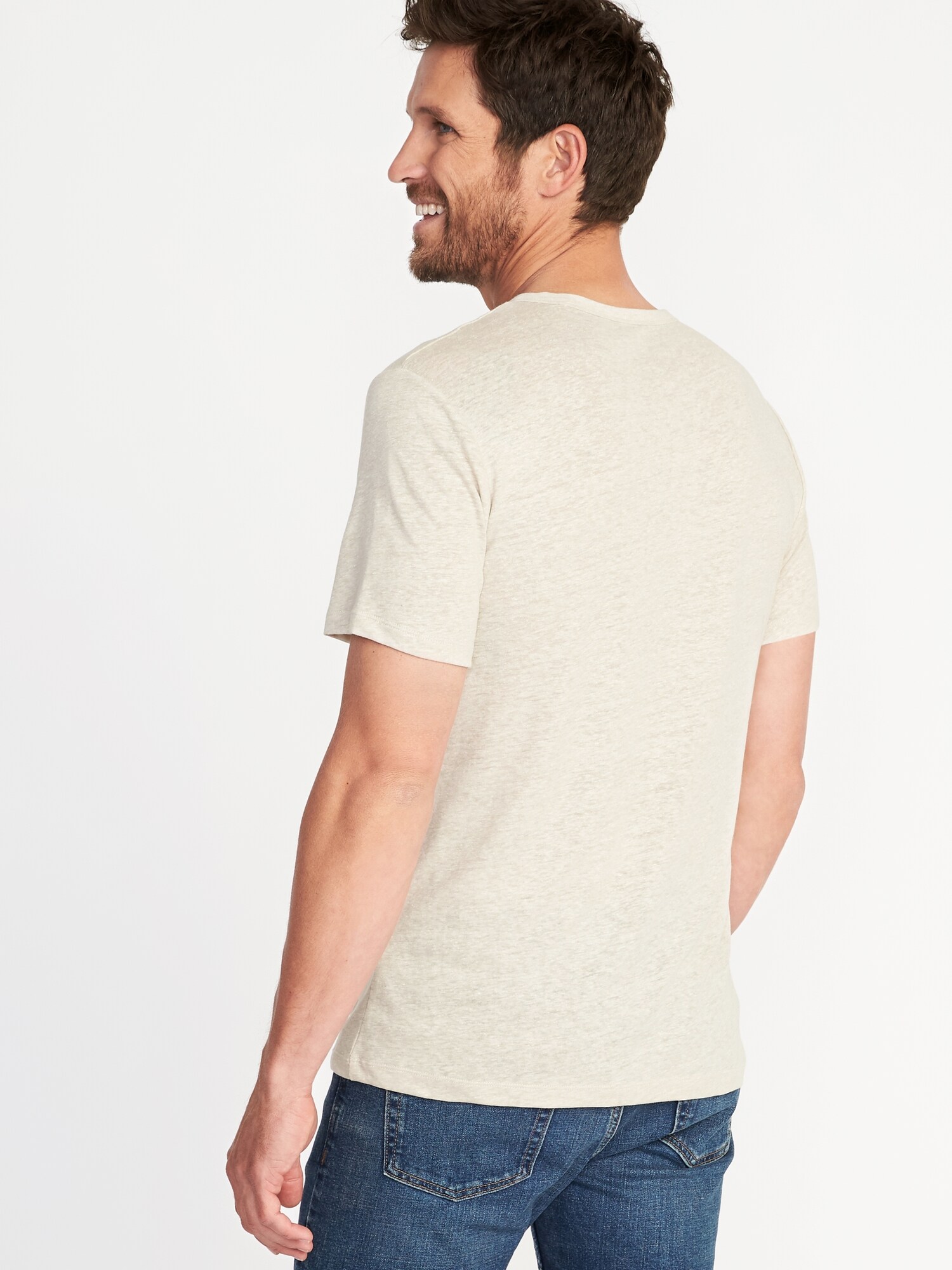 Linen-Blend Crew-Neck Pocket Tee for Men | Old Navy