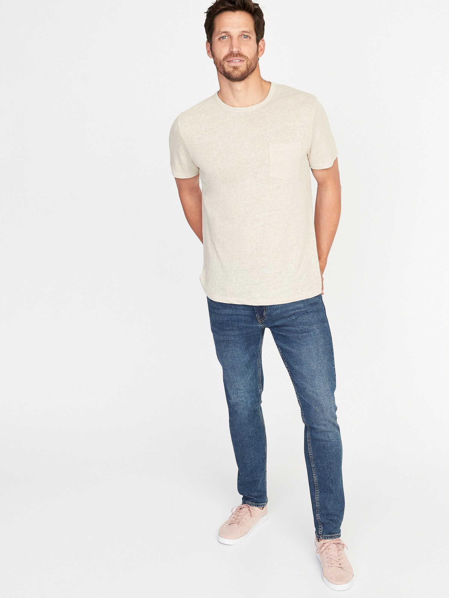 Linen-Blend Crew-Neck Pocket Tee for Men | Old Navy