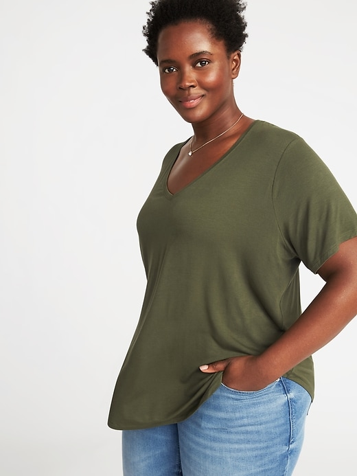 View large product image 1 of 1. Luxe Curved-Hem Plus-Size V-Neck Tee