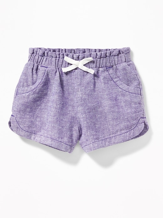 View large product image 1 of 1. Linen-Blend Elasticized-Waist Shorts for Toddler Girls