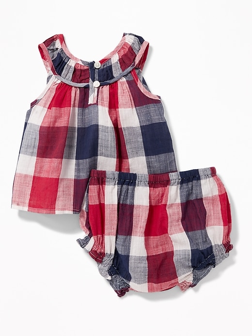 View large product image 2 of 2. Red, White & Blue Plaid Top & Bloomers Set For Baby