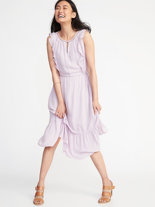Image number 4 showing, Waist-Defined Sleeveless Midi Dress for Women