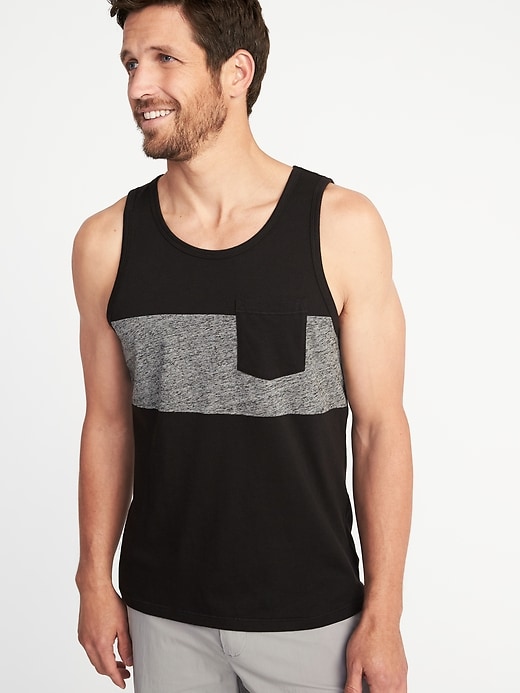 View large product image 1 of 1. Pieced Color-Block Pocket Tank