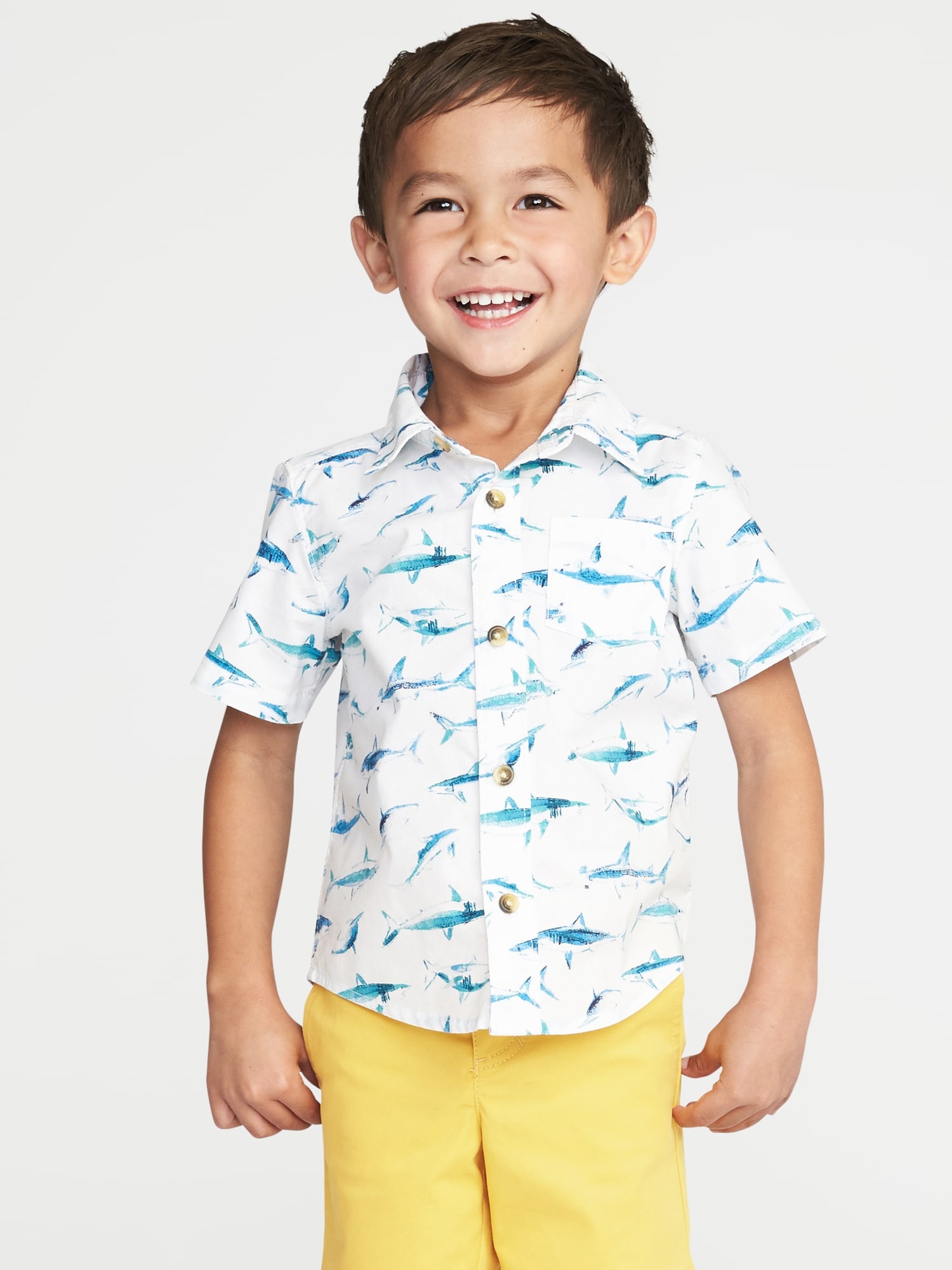 Shark-Print Built-In Flex Poplin Shirt for Toddler Boys | Old Navy