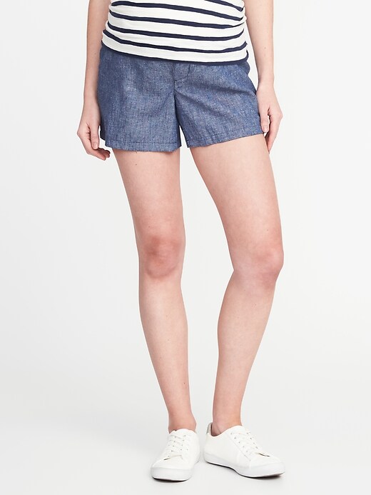 View large product image 1 of 3. Maternity Side-Panel Linen-Blend Shorts (5")