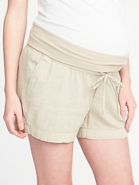 View large product image 3 of 3. Maternity Roll-Over Linen-Blend Shorts