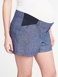 View large product image 3 of 3. Maternity Side-Panel Linen-Blend Shorts (5")