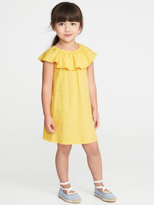 View large product image 1 of 3. Ruffle-Neck Slub-Knit Swing Dress for Toddler Girls