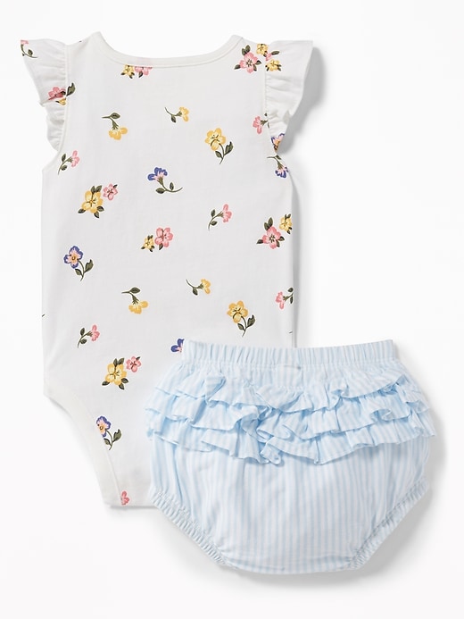 View large product image 2 of 2. Floral Bodysuit & Striped Bloomers Set For Baby