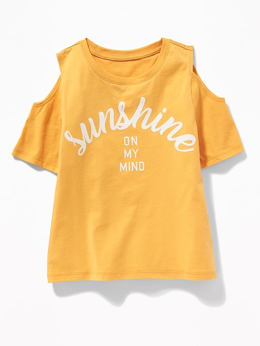 View large product image 1 of 2. "Sunshine On My Mind" Cold-Shoulder Tee for Girls