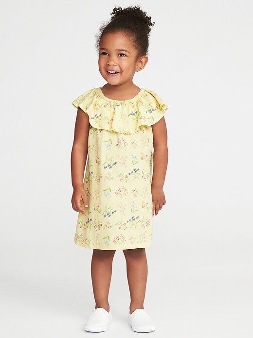 View large product image 1 of 3. Ruffle-Neck Floral-Print Dress for Toddler Girls
