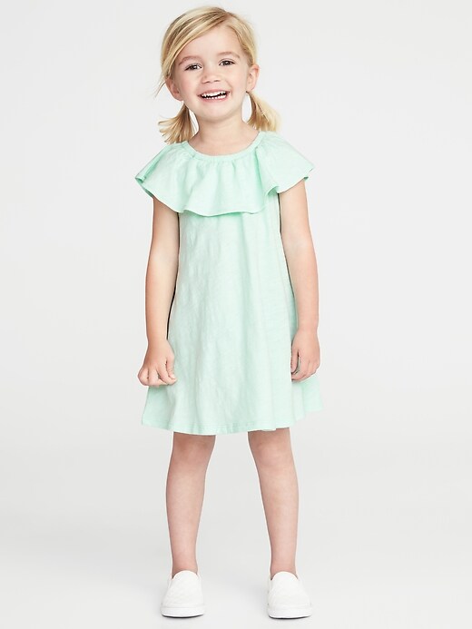 View large product image 1 of 1. Ruffle-Neck Slub-Knit Swing Dress for Toddler Girls