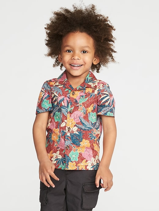 View large product image 1 of 1. Floral-Print Built-In Flex Getaway Shirt for Toddler Boys