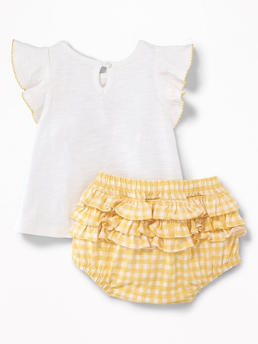 View large product image 2 of 2. Cat-Graphic Tee & Gingham Bloomers Set For Baby