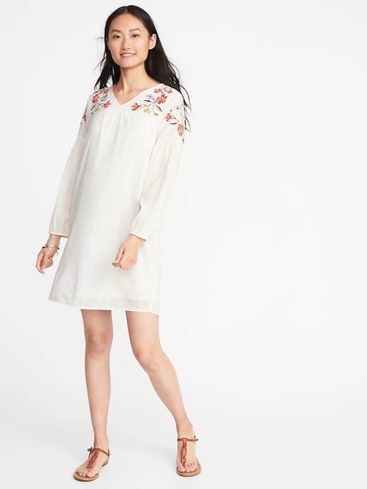 Image number 1 showing, Embroidered-Yoke Shift Dress for Women