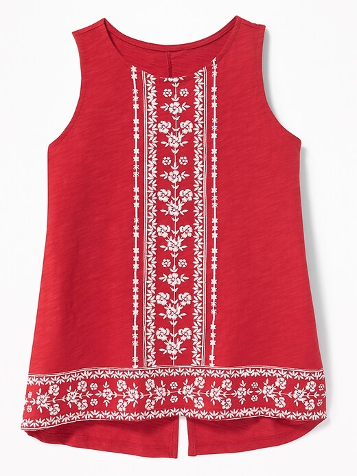View large product image 1 of 1. Slub-Knit Puffy-Graphic Back-Vent Tank for Girls