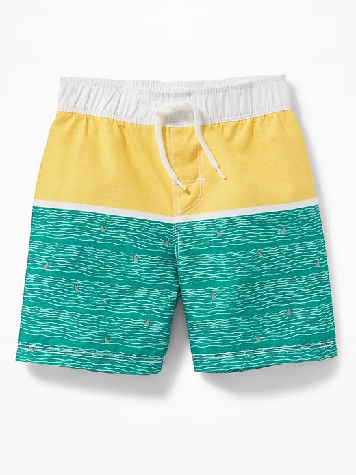 View large product image 1 of 2. Color-Block Shark-Fin Swim Trunks for Toddler Boys