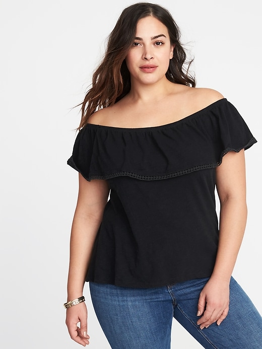 View large product image 1 of 1. Plus-Size Off-the-Shoulder Ruffled Top