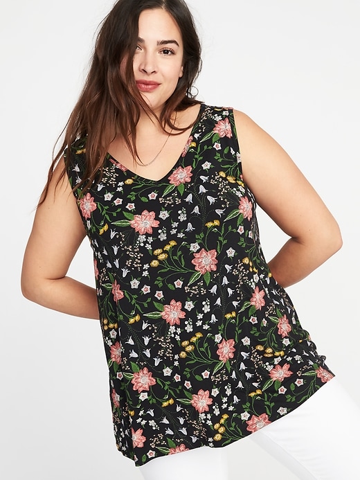 Image number 1 showing, Floral-Print Plus-Size Jersey Tank