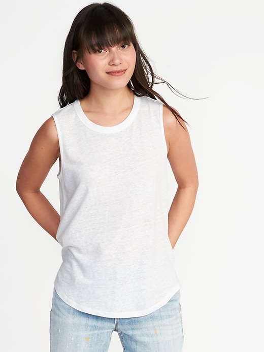 Image number 1 showing, Relaxed High-Neck Linen-Blend Tank for Women