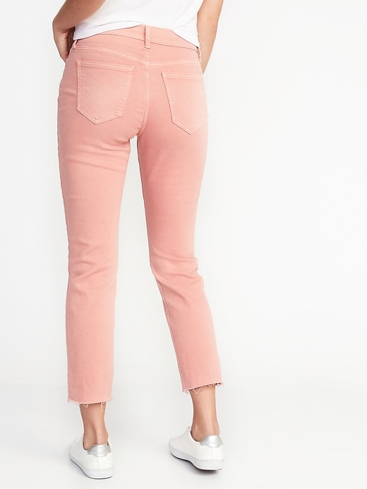Image number 2 showing, Mid-Rise Pop-Color Raw-Hem Straight Ankle Jeans for Women