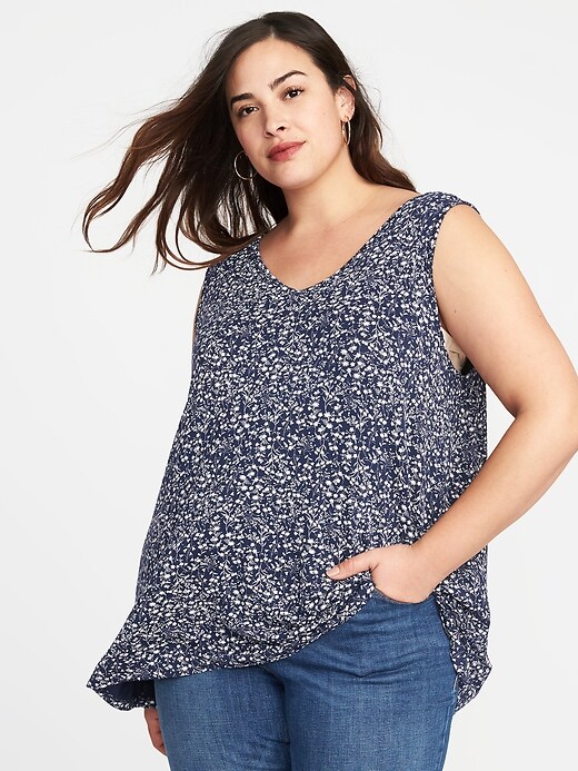 View large product image 1 of 1. Floral-Print Plus-Size Jersey Tank