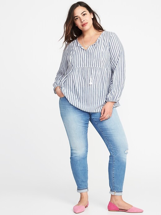 Image number 3 showing, Plus-Size Striped Boho Tassel-Tie Top
