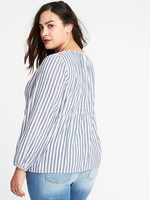 Image number 2 showing, Plus-Size Striped Boho Tassel-Tie Top