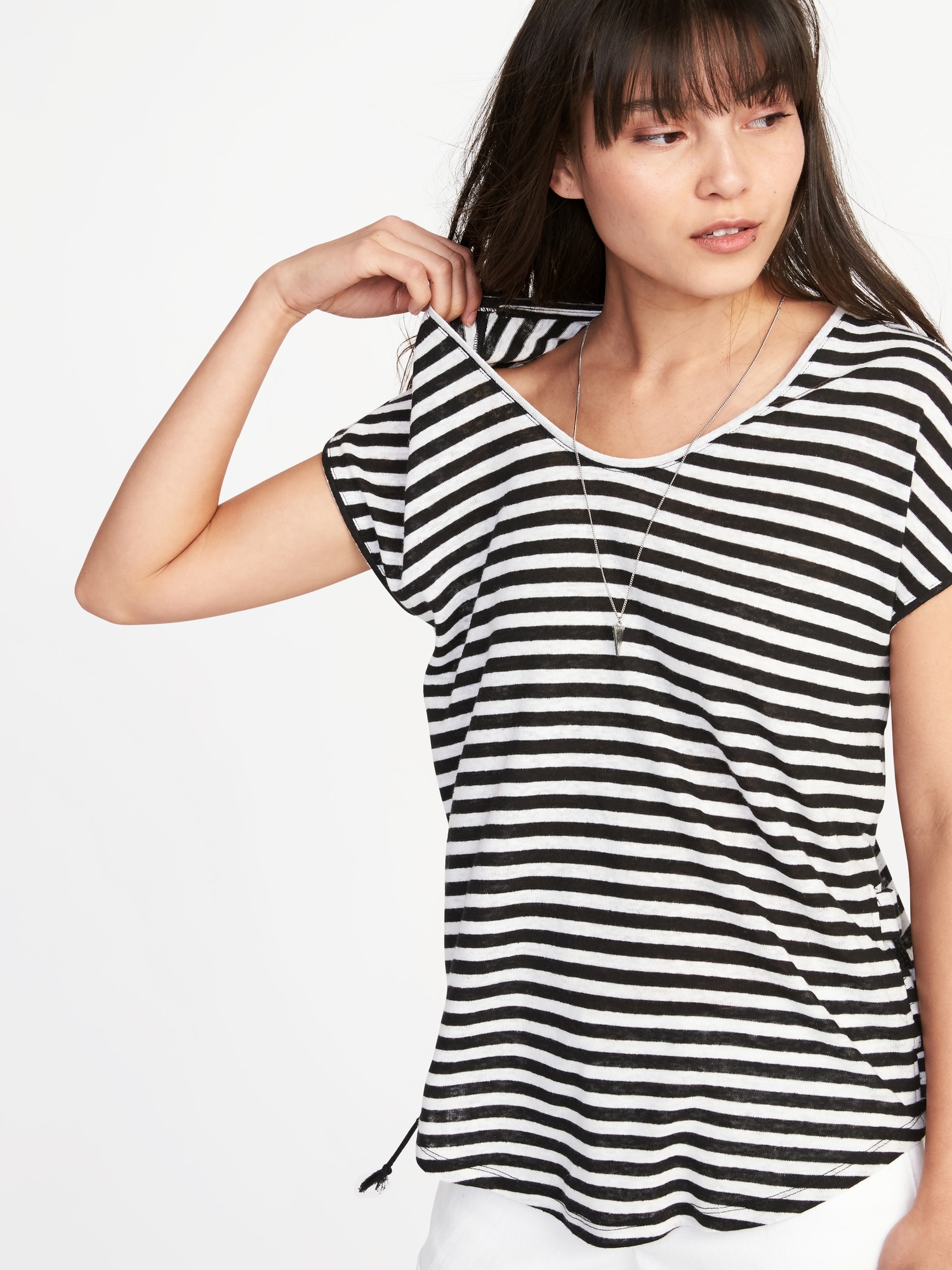 Relaxed SideTie LinenBlend Top for Women Old Navy