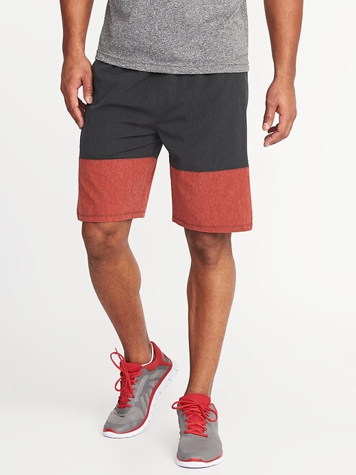View large product image 1 of 2. Go-Dry Color-Block Stretch Shorts - 9-inch inseam