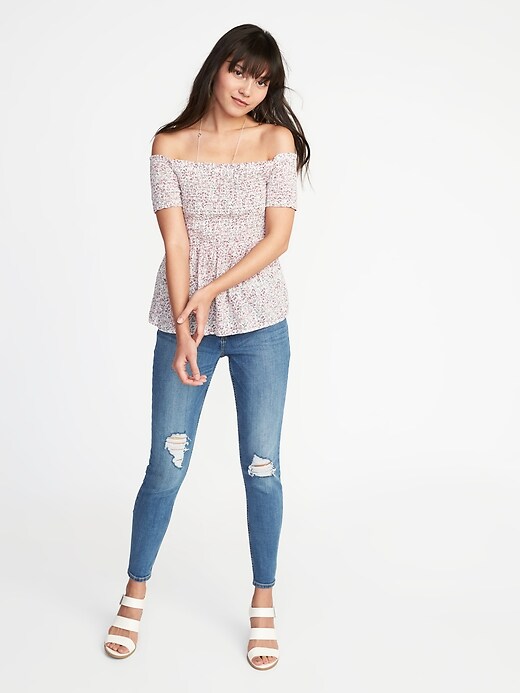 Image number 3 showing, Relaxed Off-the-Shoulder Smocked Top for Women