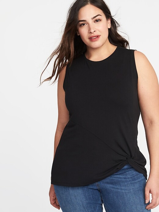 View large product image 1 of 1. Semi-Fitted Plus-Size Sleeveless Twist-Front Top