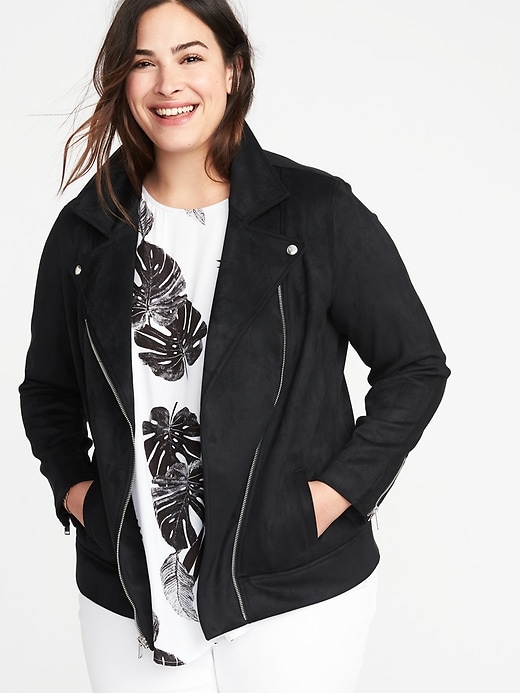 Image number 1 showing, Plus-Size Sueded-Knit Moto Jacket
