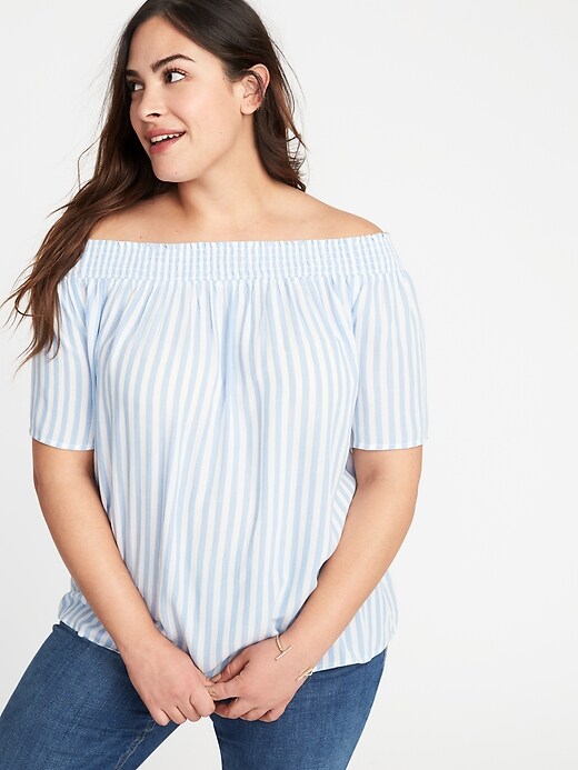 Image number 1 showing, Plus-Size Striped Crinkle-Gauze  Top