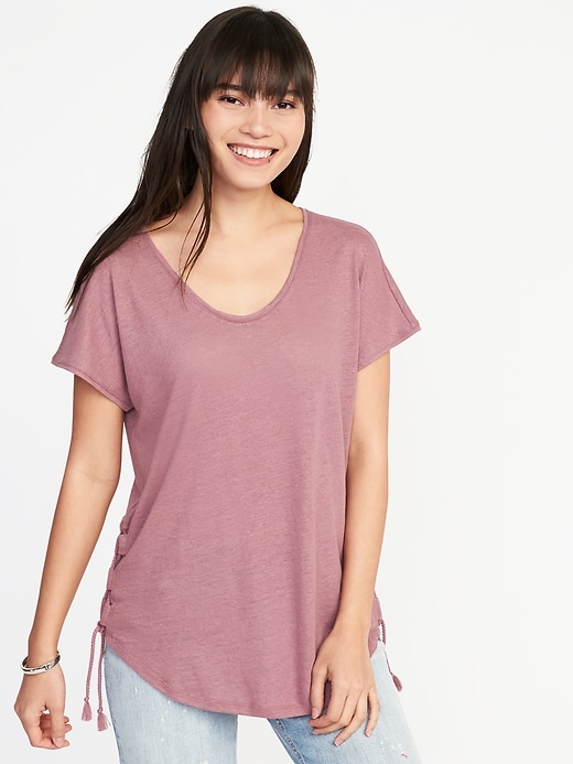 View large product image 1 of 1. Relaxed Side-Tie Linen-Blend Top for Women