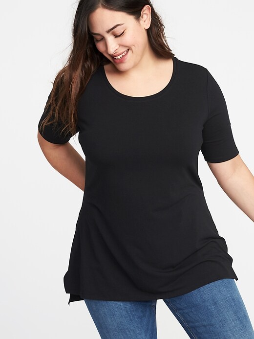 View large product image 1 of 1. Semi-Fitted Plus-Size Crew-Neck Tunic