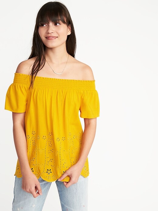 View large product image 1 of 1. Off-the-Shoulder Cutwork Top for Women