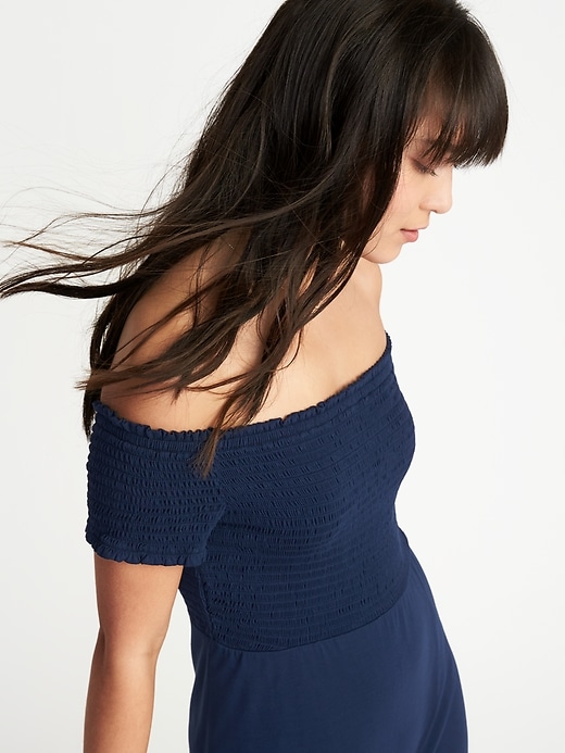 Image number 4 showing, Smocked Off-the-Shoulder Jersey Midi Dress for Women