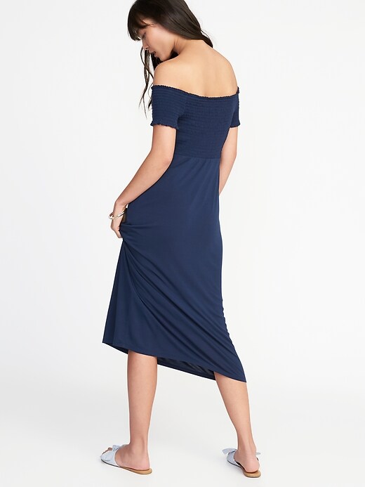 Image number 2 showing, Smocked Off-the-Shoulder Jersey Midi Dress for Women