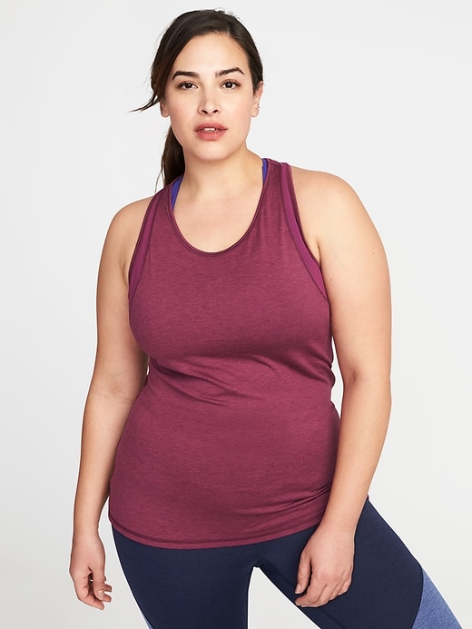 Image number 1 showing, Fitted Plus-Size Mesh-Trim Racerback Tank