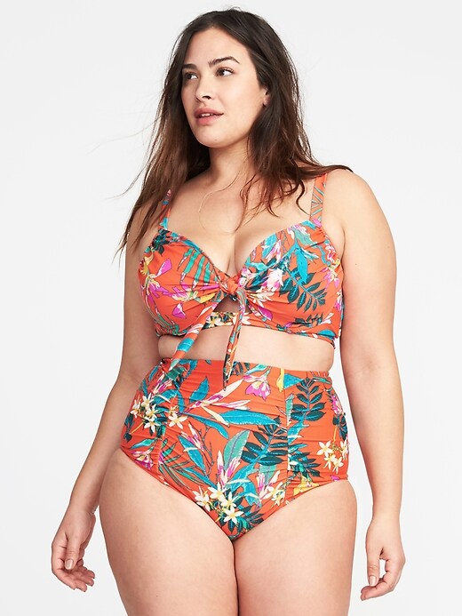 Image number 1 showing, Plus-Size Tie-Front Underwire Swim Top