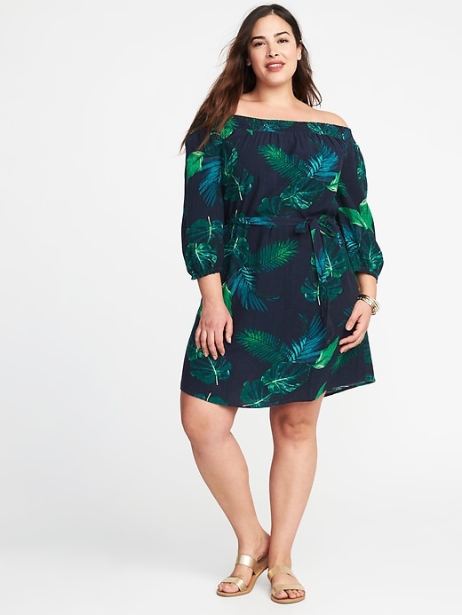 View large product image 1 of 1. Plus-Size Printed Tie-Belt Shift Dress