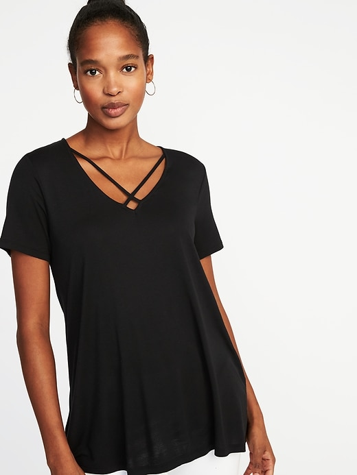 Image number 1 showing, Lace-Up-Yoke Swing Top for Women