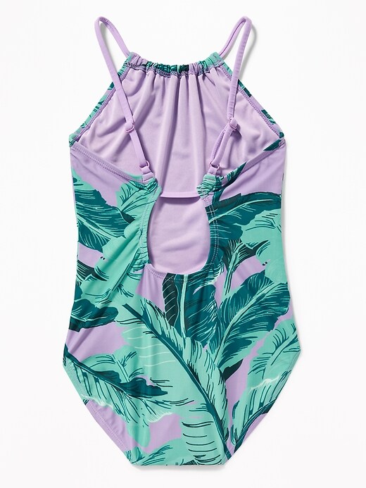 View large product image 2 of 2. Printed High-Neck Swimsuit for Girls