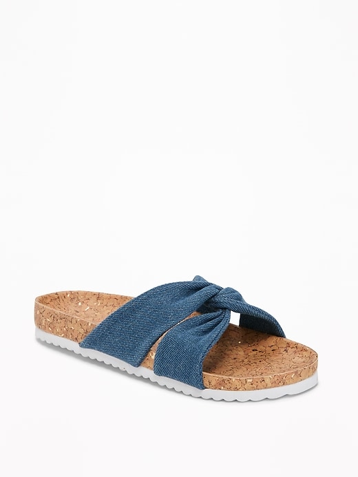 View large product image 1 of 3. Knotted Denim Cross-Strap Sandals for Girls