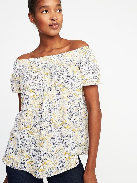 Image number 1 showing, Relaxed Floral Off-the-Shoulder Top for Women