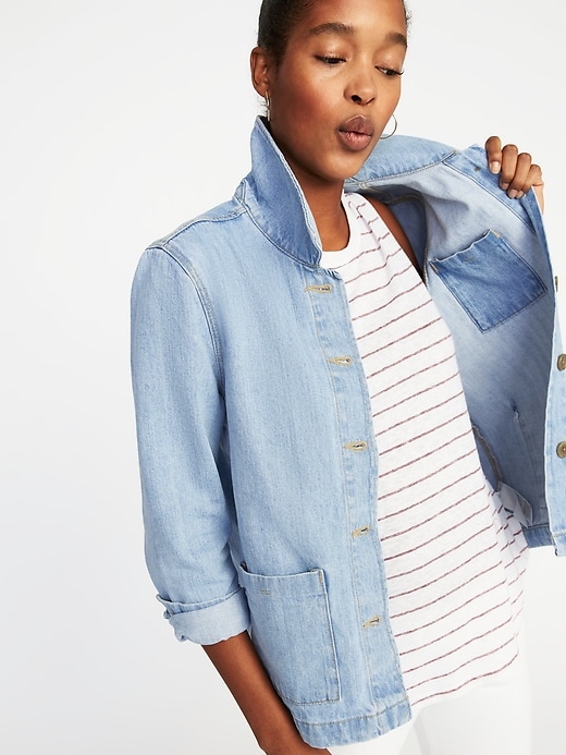 Image number 4 showing, Button-Front Denim Chore Jacket for Women